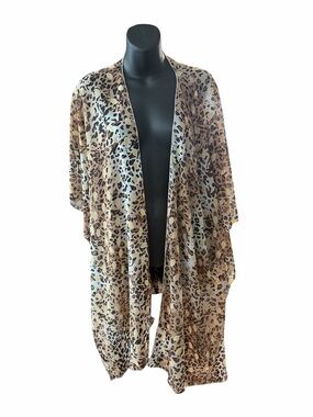 Leopard Print Open Front Kimono Cardigan - Neutral Tones